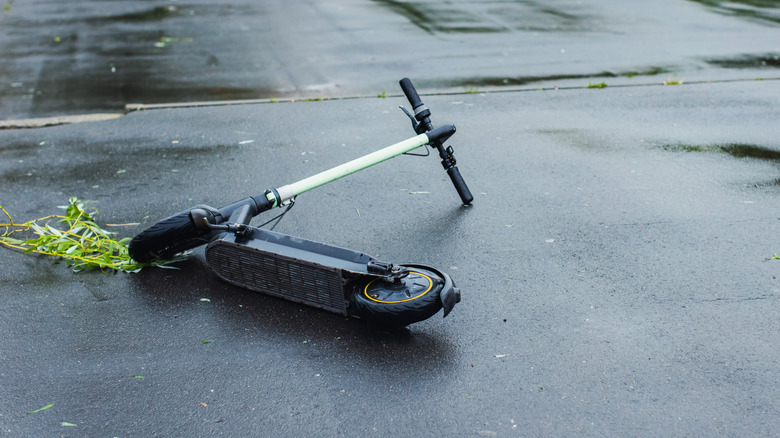 E-scooter tipped over on its side