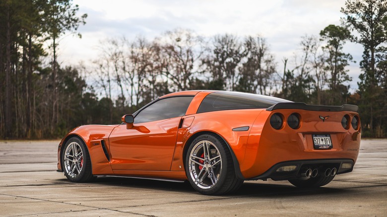 Orange Chevrolet Corvette C6 parked
