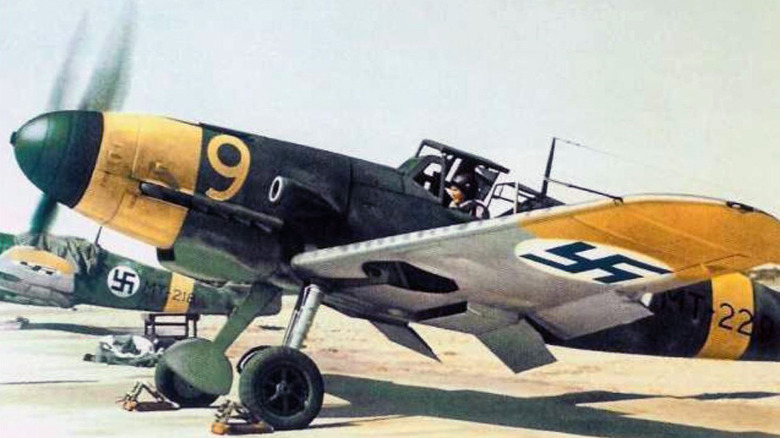 A Messerschmitt Bf 109 G-2 fighter at Helsinki Malmi airport in June 1943.