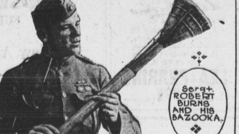 Newspaper ad depicting Bob Burns and his bazooka instrument