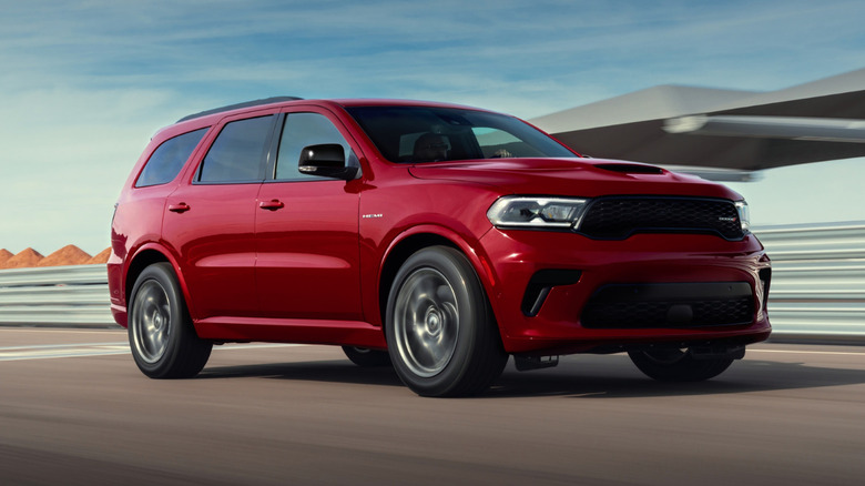 Red 2026 Dodge Durango R/T driving fast on highway