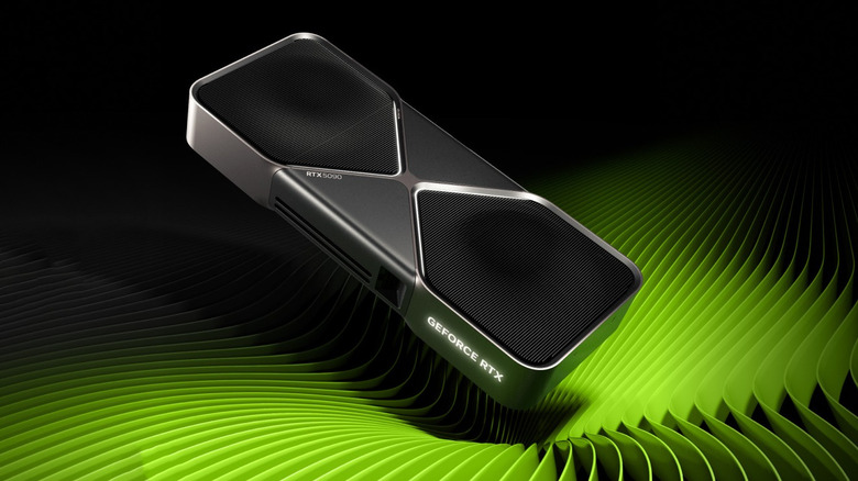 Nvidia RTX 5090 in front of a black and green background