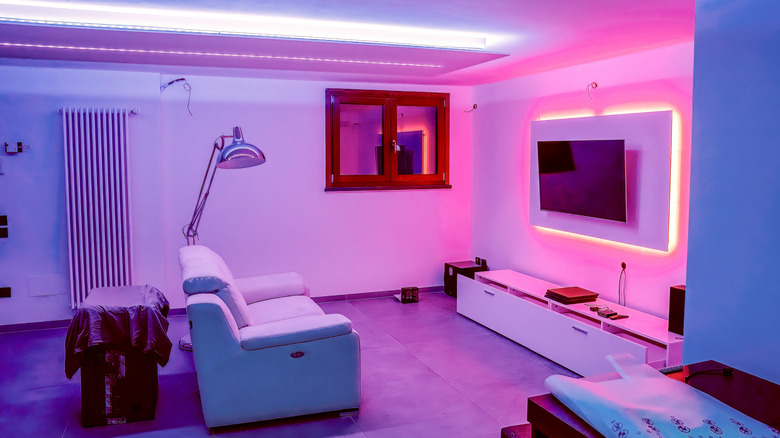 neon lit living room