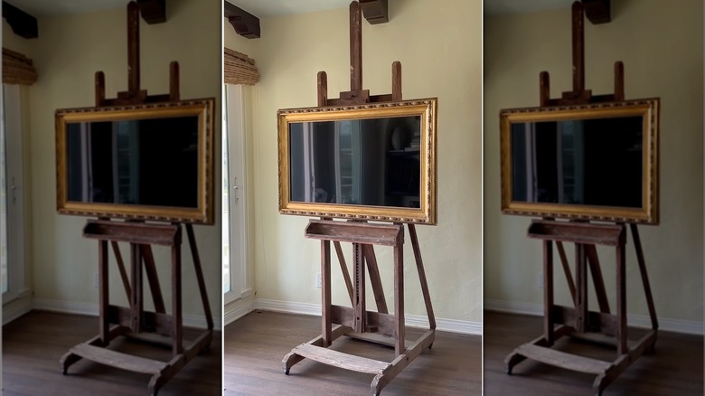 TV with frame mounted on easel