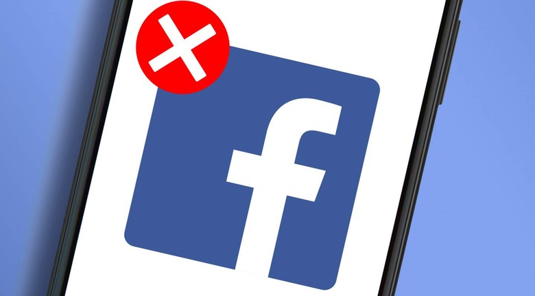 Facebook logo with red X 
