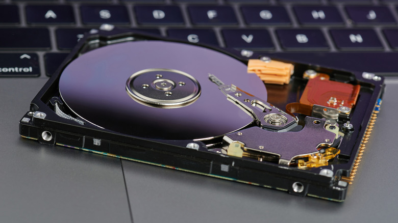 Hard drive on a laptop keyboard