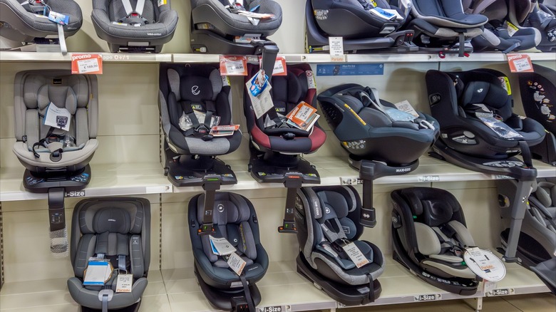 An Image Of A Retail Store With Several Car Seats For Sale