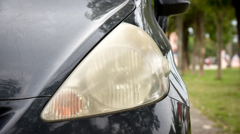 cloudy headlight closeup