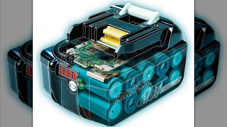 An x-ray view of a Makita 18V battery pack