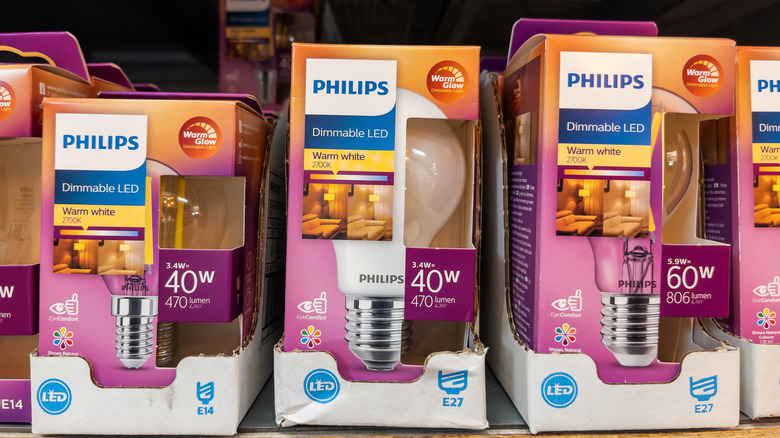 Philips Hue smart bulbs in a store