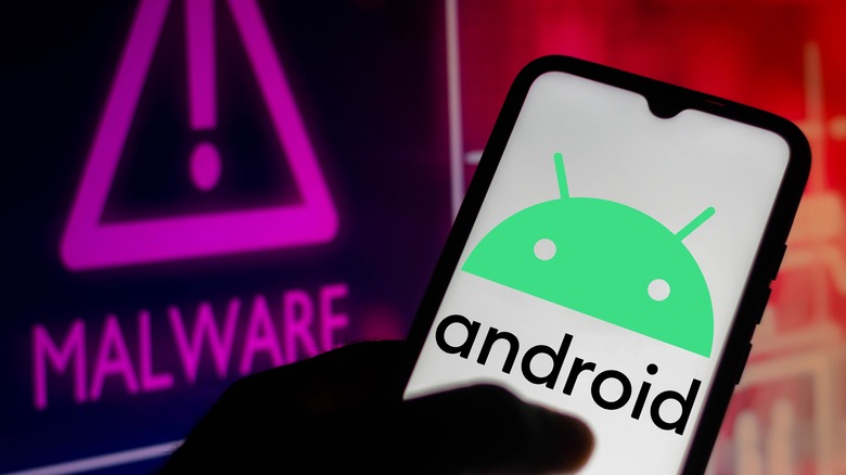 Android logo and malware warning on screen