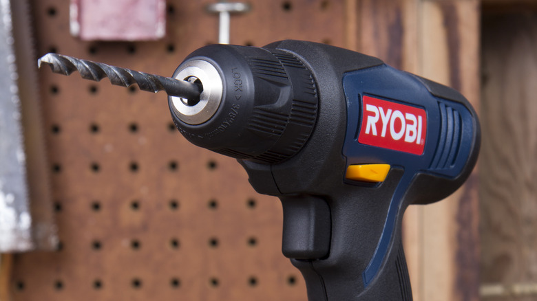 Closeup of a Ryobi drill 