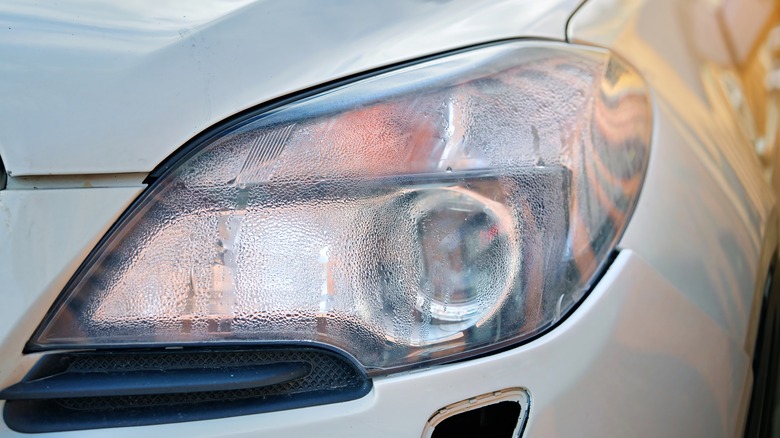 A headlight with condensation