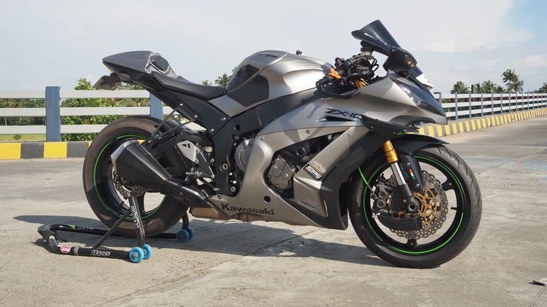 grey motorcycle parked