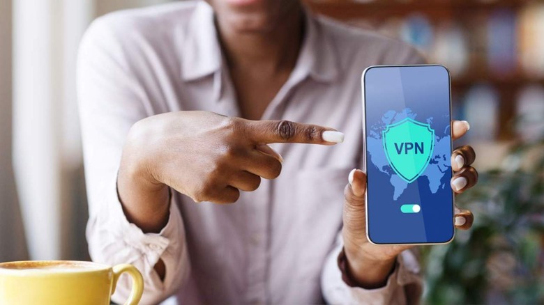 Woman pointing to VPN phone