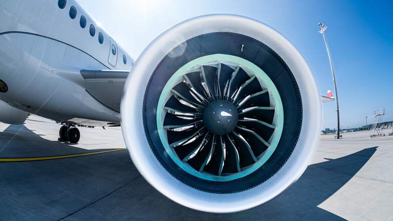 airplane jet engine shown from in front