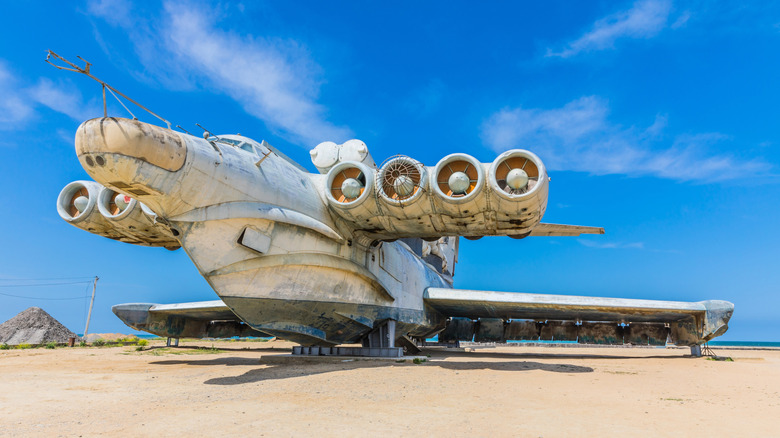 Ekranoplan on Caspian Sea beach