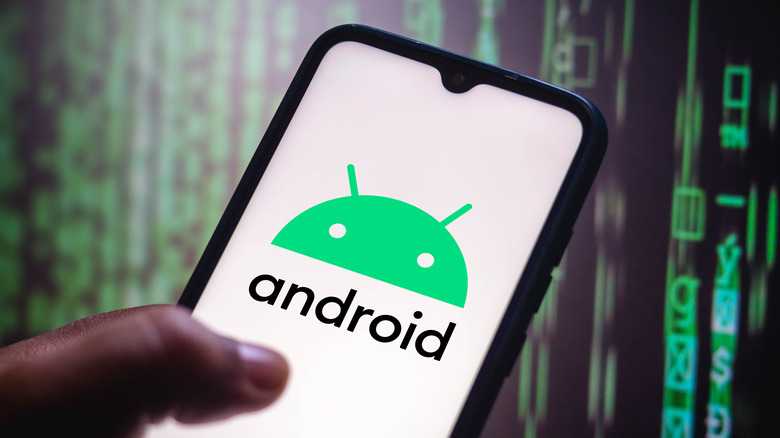 Android mascot on a smartphone screen