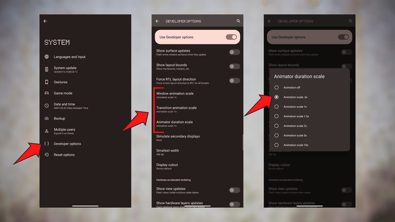 Developer options to set animation settings