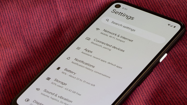 Settings section on an Android smartphone