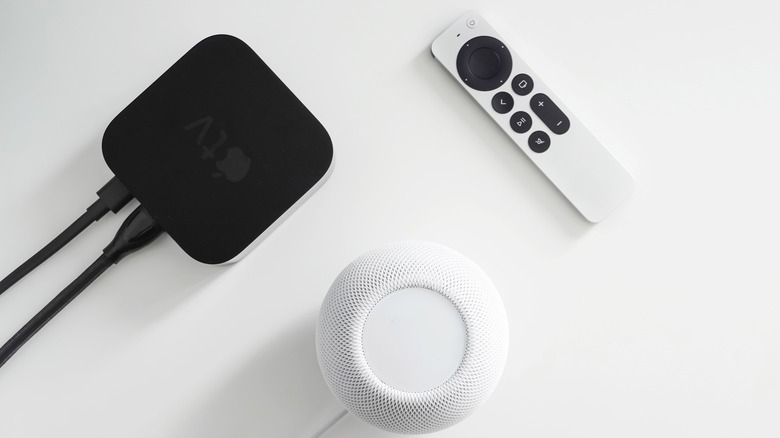 Apple TV remote and speaker
