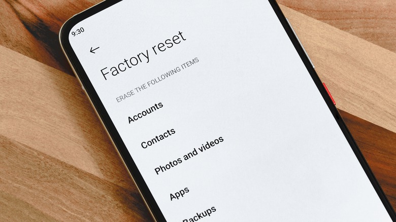 Factory reset option on Android phone