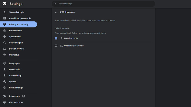 Google Chrome PDF settings