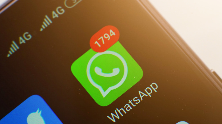 WhatsApp icon on a phone display.