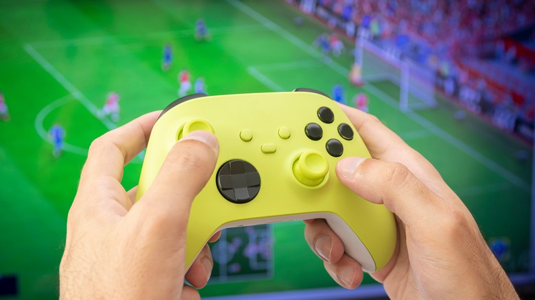 Xbox controller playing FIFA