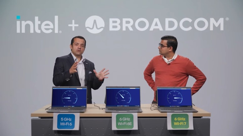 Wi-Fi 7 demo by Intel and Broadcom showing comparative real-world speeds