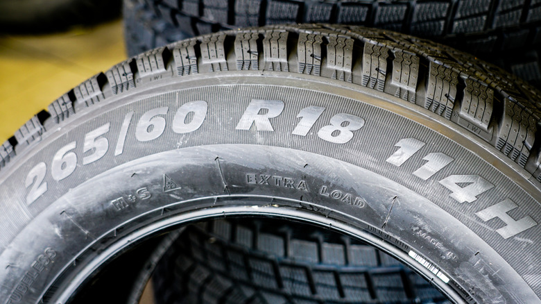 Close-up of Tire Size on tire sidewall