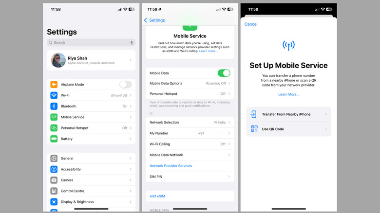 iPhone Settings app showing add eSIM option