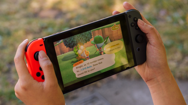 Nintendo Switch being used outdoors