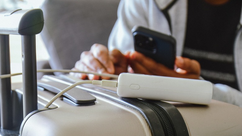 Close up of a power bank on a travel box