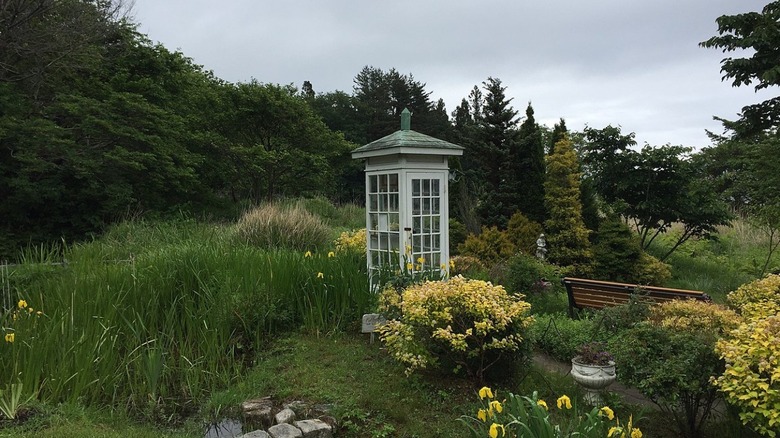 The Ōtsuchi wind phone surrounded by greenery.