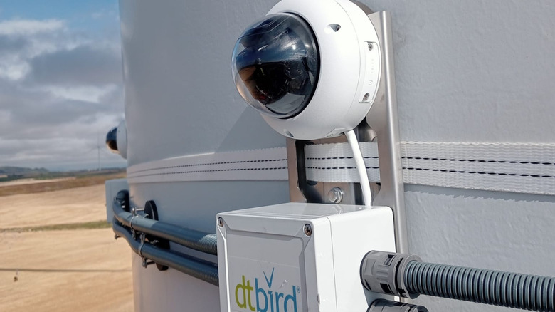 A DTBird bird detection module installed on a wind turbine