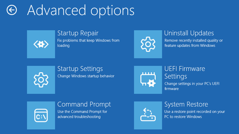 Advanced Options screen showing System Restore option