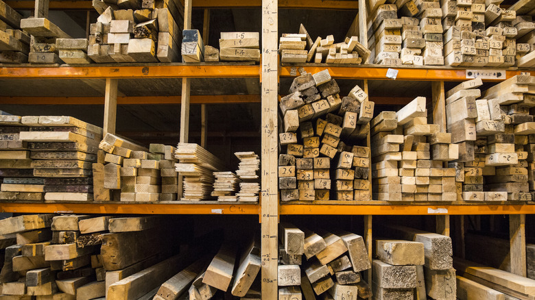 Shelves with various planks of wood