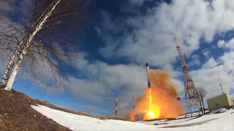 A test launch of the RS-28 Sarmat ICBM in 2022