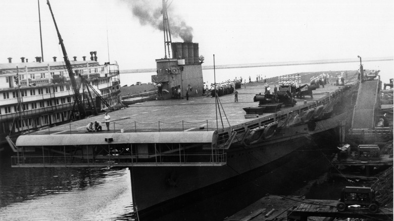 A vintage look at the USS Wolverine (IX-64) at Buffalo, New York in 1942