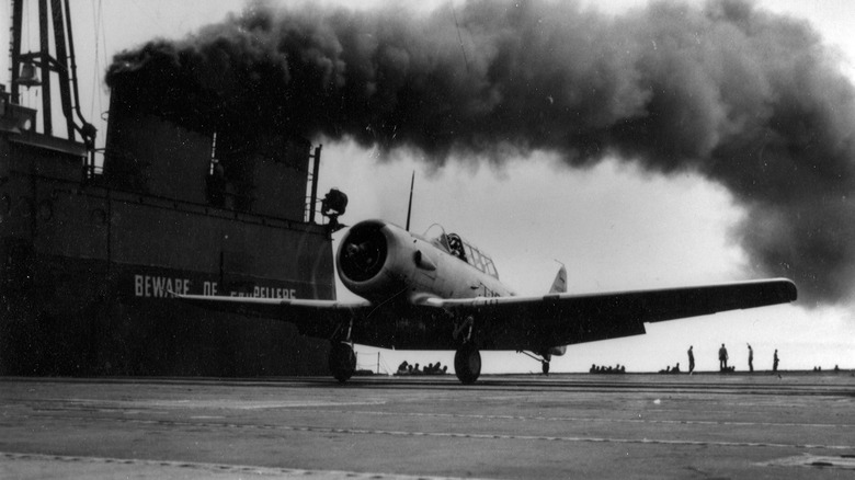 A North American SNJ-5C Texan on the USS Sable in 1945