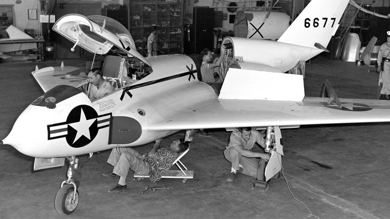 Northrop X-4 Bantam undergoing maintainance