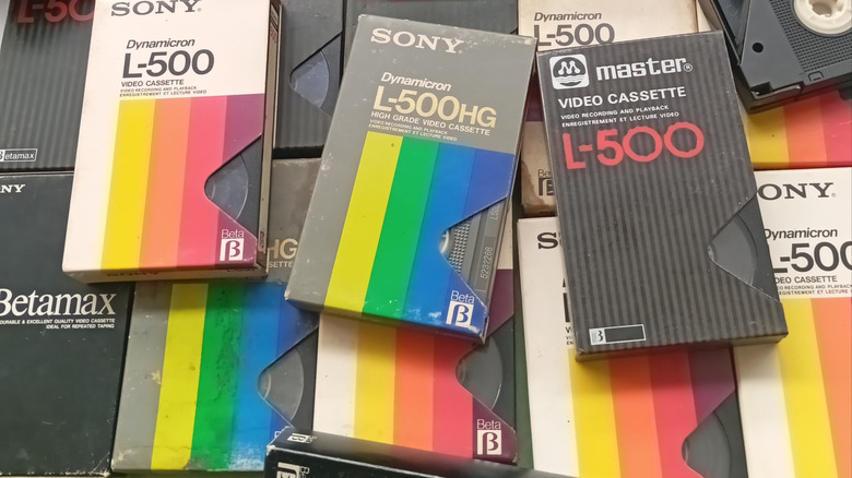 VHS tapes in a pile.