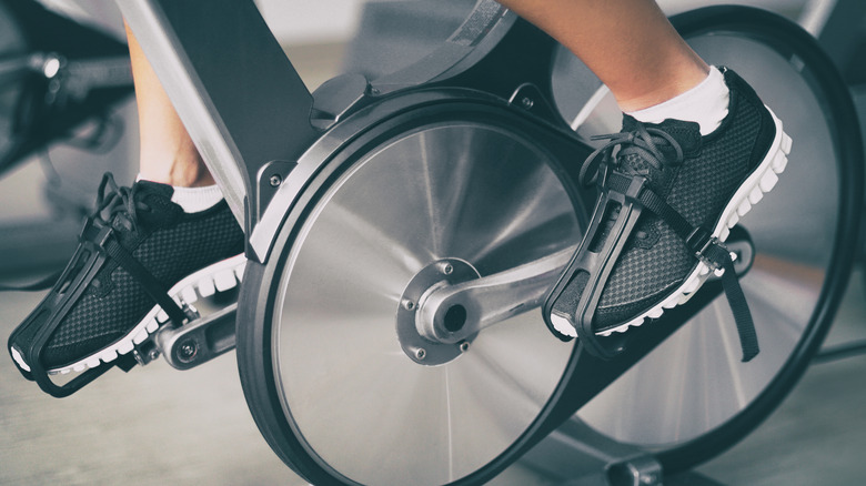 stationary bike in use