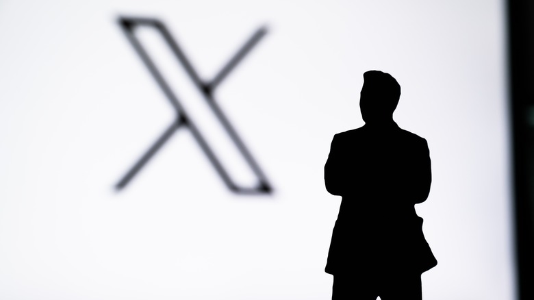 x logo with elon mush silhouette