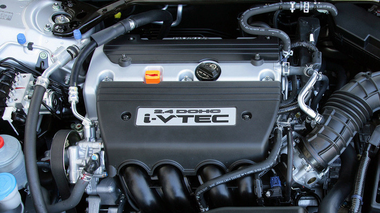 Under-hood shot of a 2008 Honda Accord's K24 engine