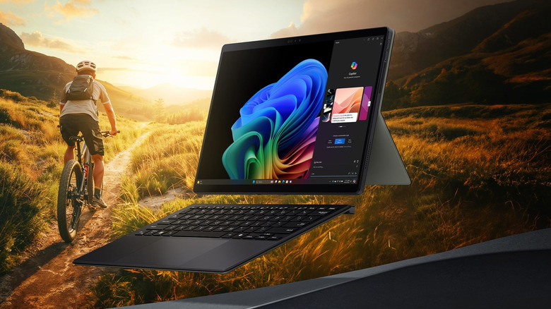 The ASUS ProArt PZ13 with a cyclist in background