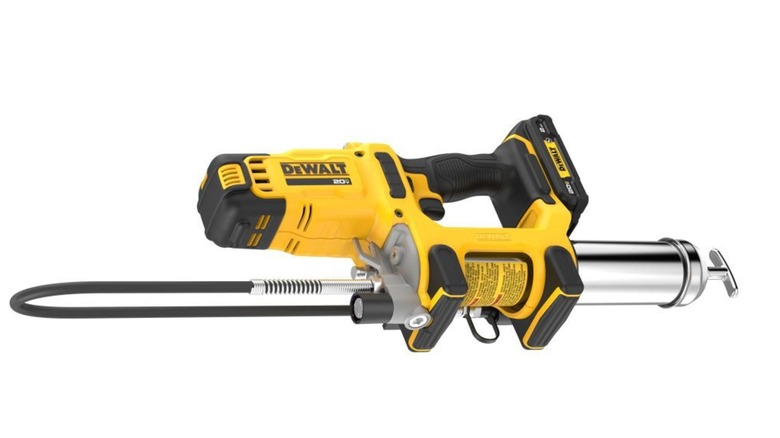 The DeWalt 20V Max 2-Speed Grease Gun on a white background.