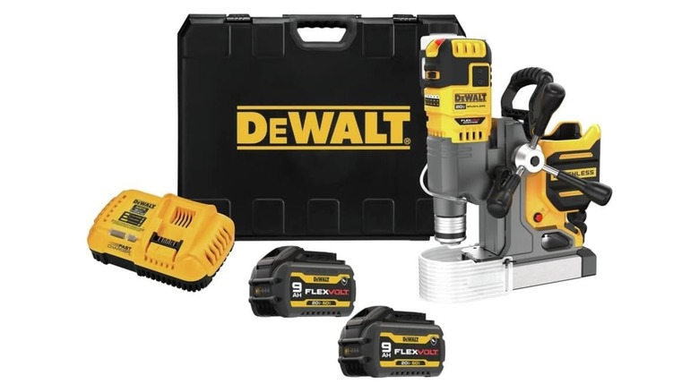 The DeWalt 20V Max XR 2-Inch Cordless Magnetic Drill Press against a white background.