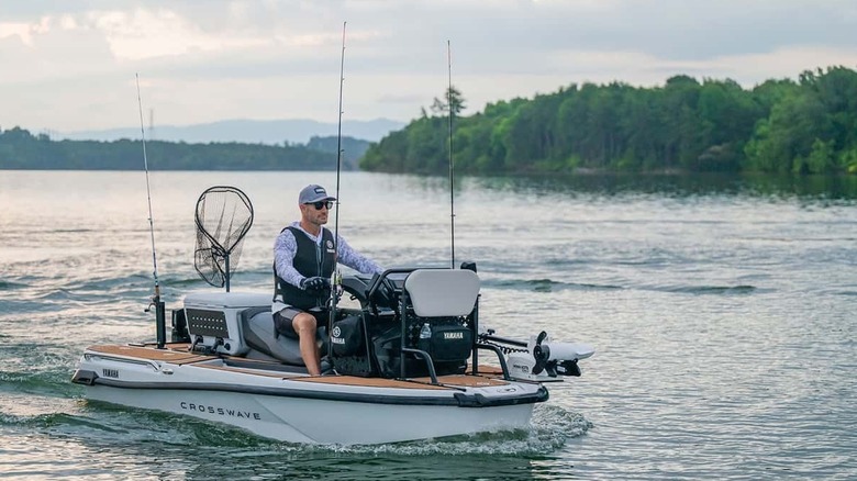 A Fisherman driving a Yamaha CrossWave on lake